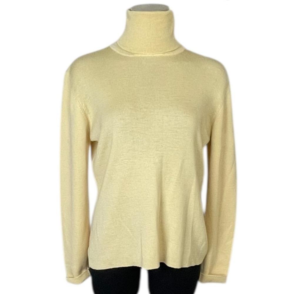 Vintage Ann Taylor Turtleneck‎ Sweater Women M Yellow 100% Merino Wool Preppy